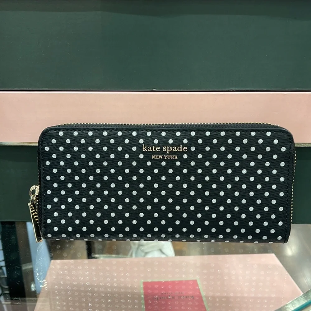 Kate Spade Spencer Metallic Dot Slim Continental Wallet in Black Multi k4546 - Picture 9 of 16